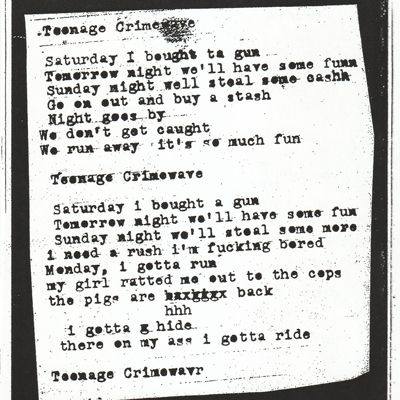 CPC Gangbangs "Teenage Crimewave" 7" insert back